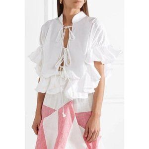 Johanna Ortiz Bora Bora Ruffled Cotton-blend Poplin Blouse White Size 4